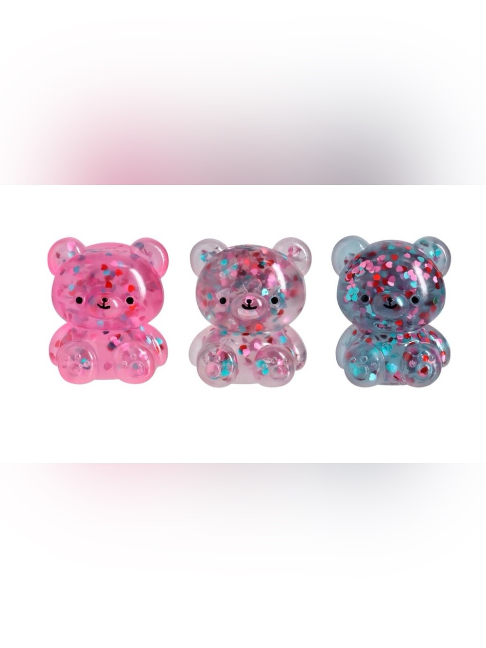 Cute Bear Squishy Set with Pink and Clear Confetti